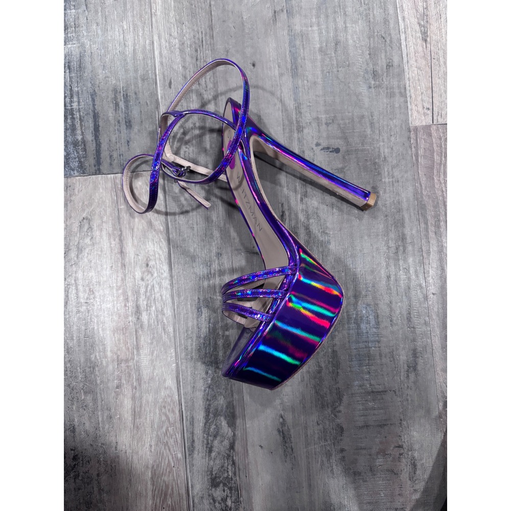 Stuart Weitzman Skyhigh 145 Purple Holographic Strappy Platform Sandal NWOT 8.5 - Picture 5 of 7